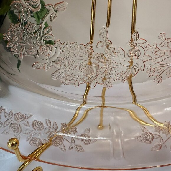 Federal Glass Pink Sharon Cabbage Rose Oval Platter – Depression Glass 1930s - Picture 3 of 5